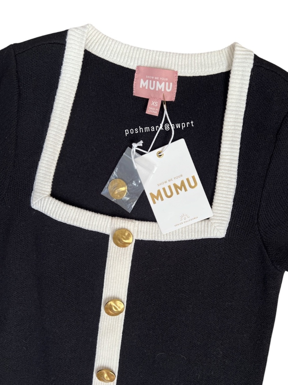 NWT 💯 Show Me Your Mumu Sofia Sweater Mini Dress Black White Cream XS NWT NEW - Picture 3 of 9